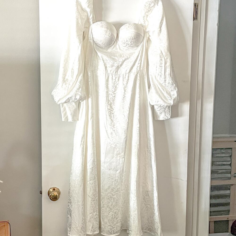 Alamour The Label Perlita Sweetheart Bustier Midi Wedding Dress M Bishop Sleeve